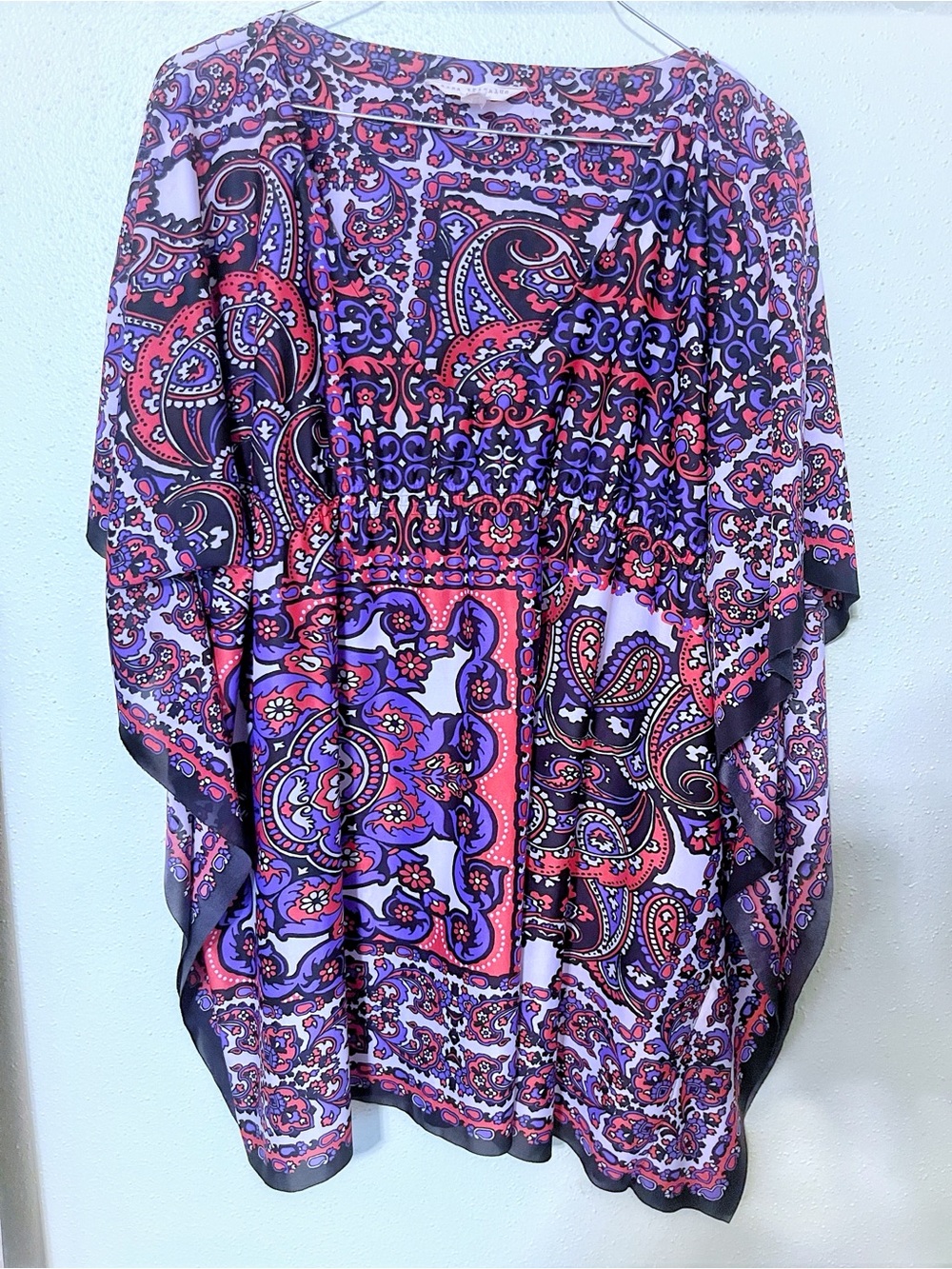 Zara Paisley Print Scarf Kaftan Top in Purple, Pink & Black